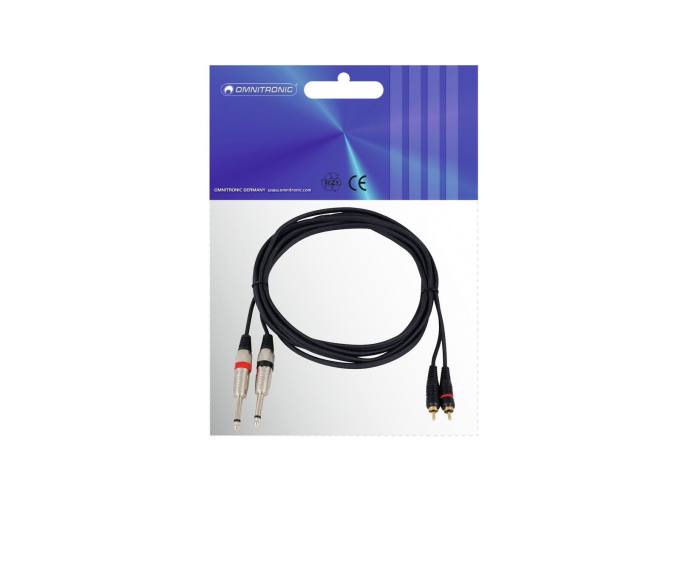 Preview: Omnitronic 3.0m Twin 2 x Cinch - 2 x 6.3 Klinke Audiokabel